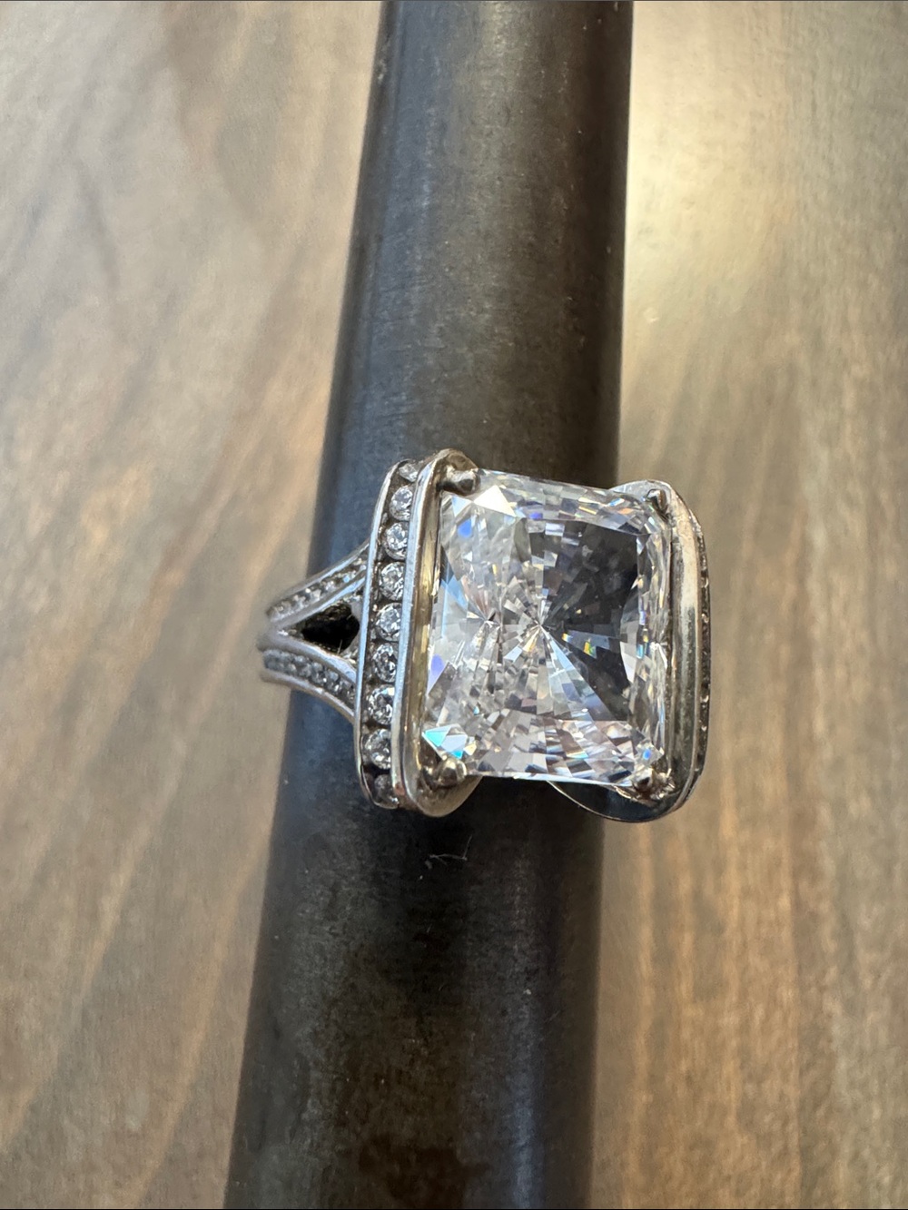ADI 925 STERLING SILVER CZ EMERALD CUT CUBIC ZIRCON COCKTAIL RING SIZE 7